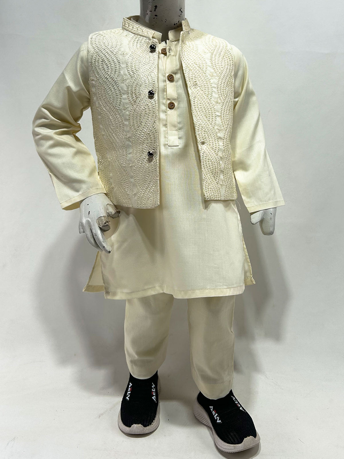 1Yr - 8Yrs Ivory Cream Kurta Pajama with Waistcoat For Boys AM BKS231