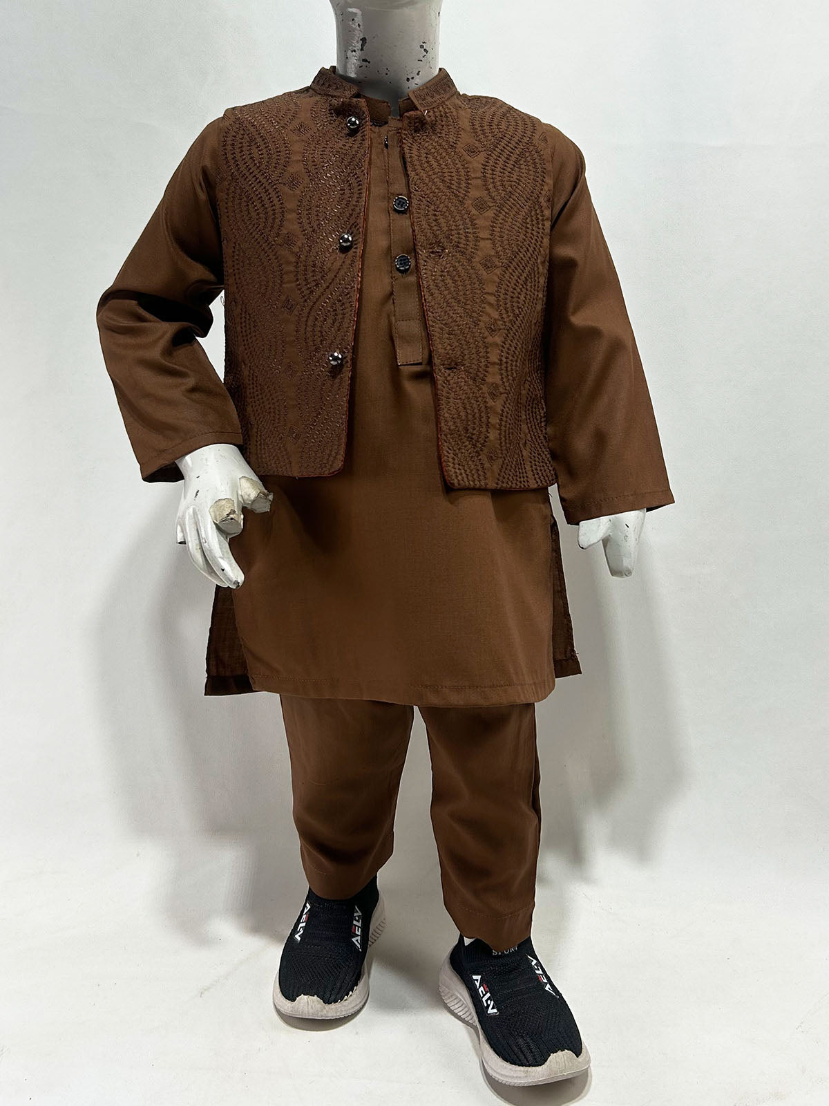 1Yr - 8Yrs Mocha Brown Kurta Pajama with Waistcoat For Boys AM BKS232