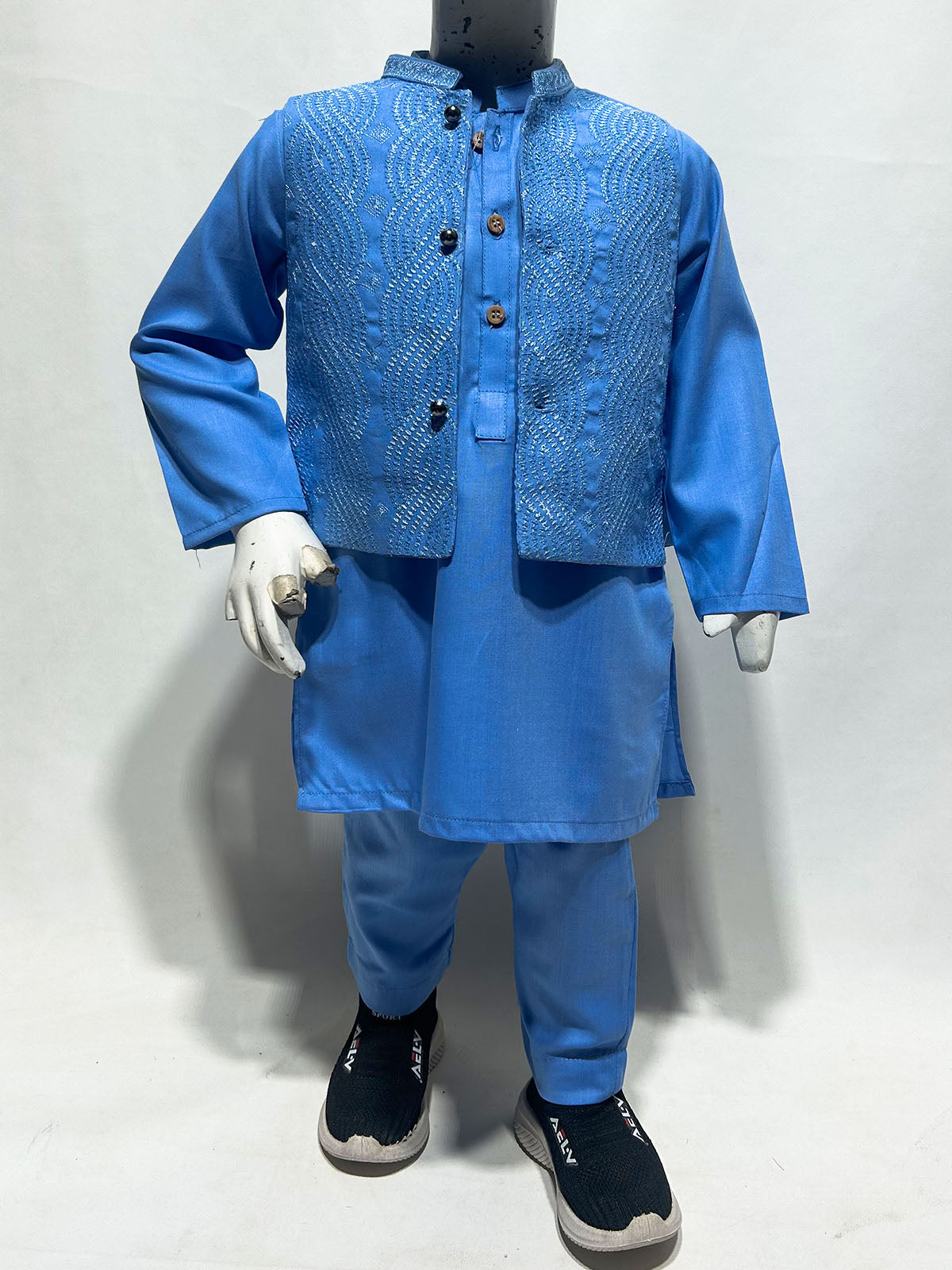 1Yr - 8Yrs Cornflower Blue Kurta Pajama with Waistcoat For Boys AM BKS234