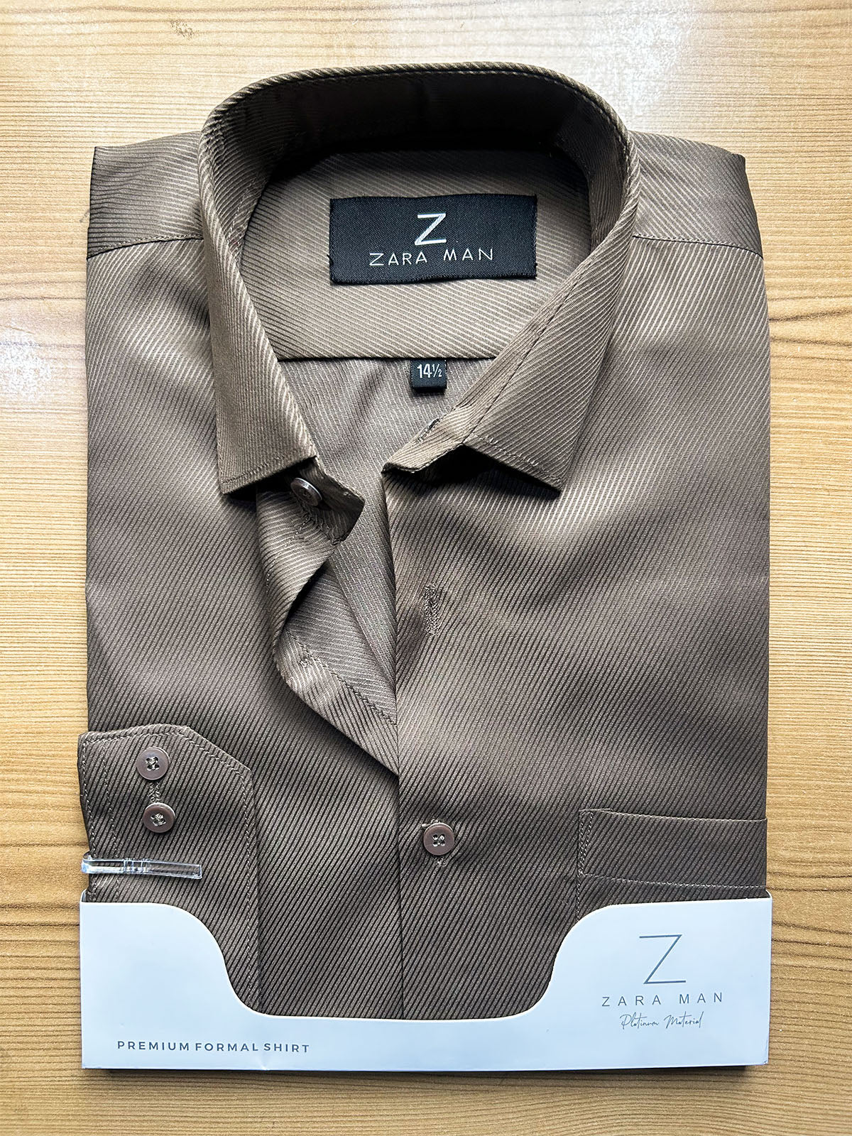 MFS745 Brown Textured Formal Dress Shirt For Men