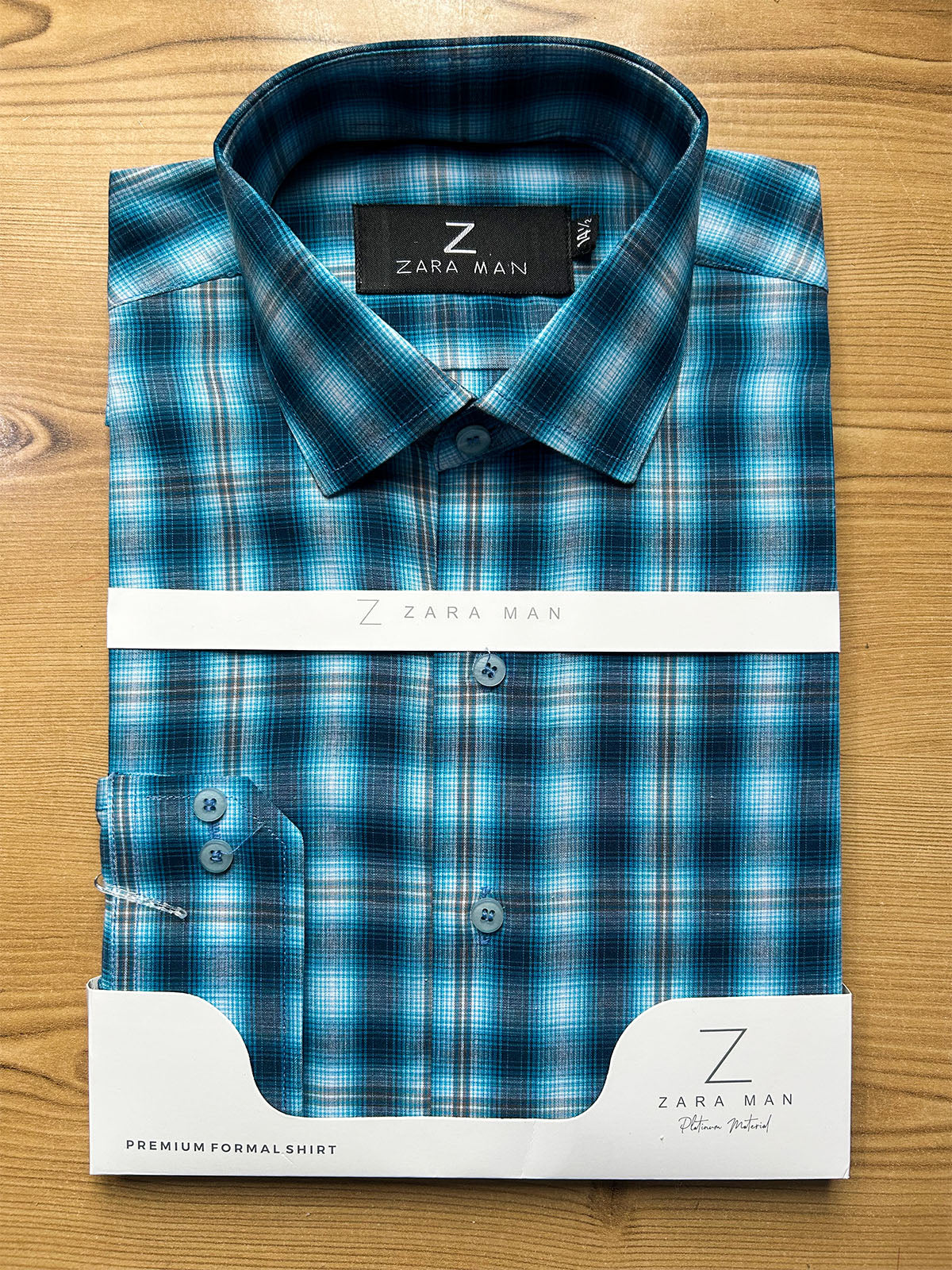 MFS743 Ocean Teal Checked Formal Dress Shirt For Men