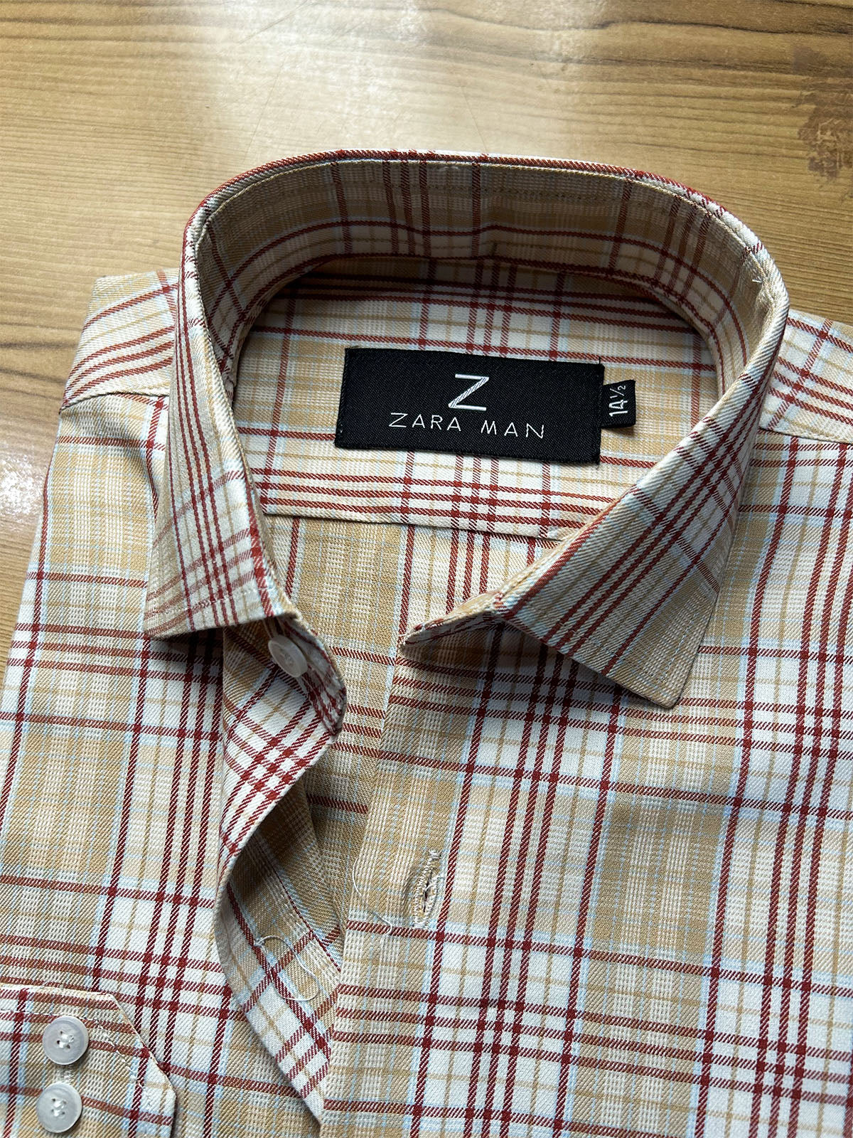 MFS742 Heritage Beige Checked Formal Dress Shirt For Men