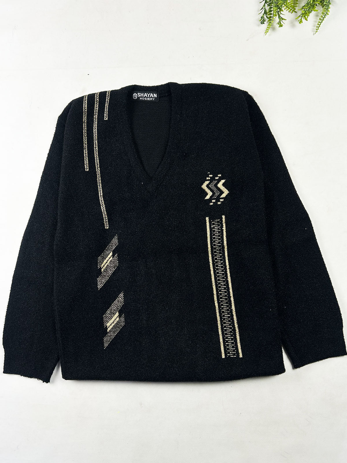 Black & Gold Signature V-Neck Full Sleeves Sweater For Men MSW88