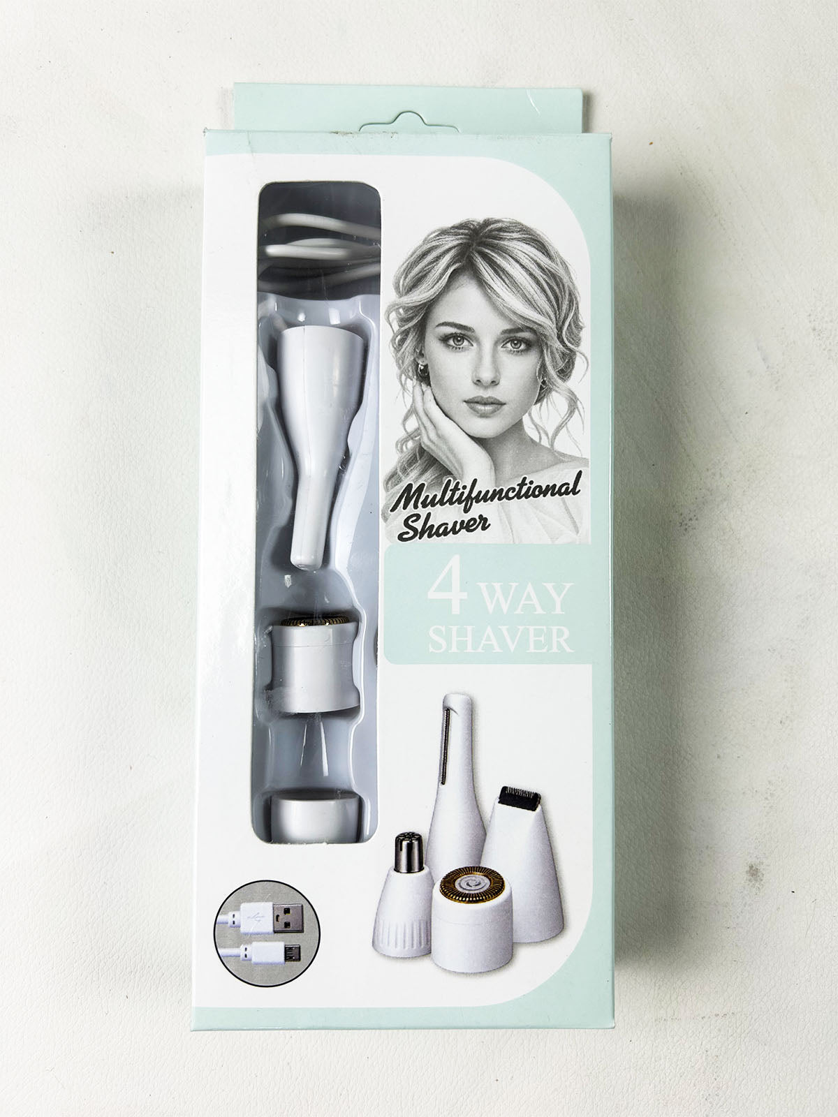 4-in-1 Rechargeable Electric Facial Hair Remover & Multi-Grooming Shaver For Women – White