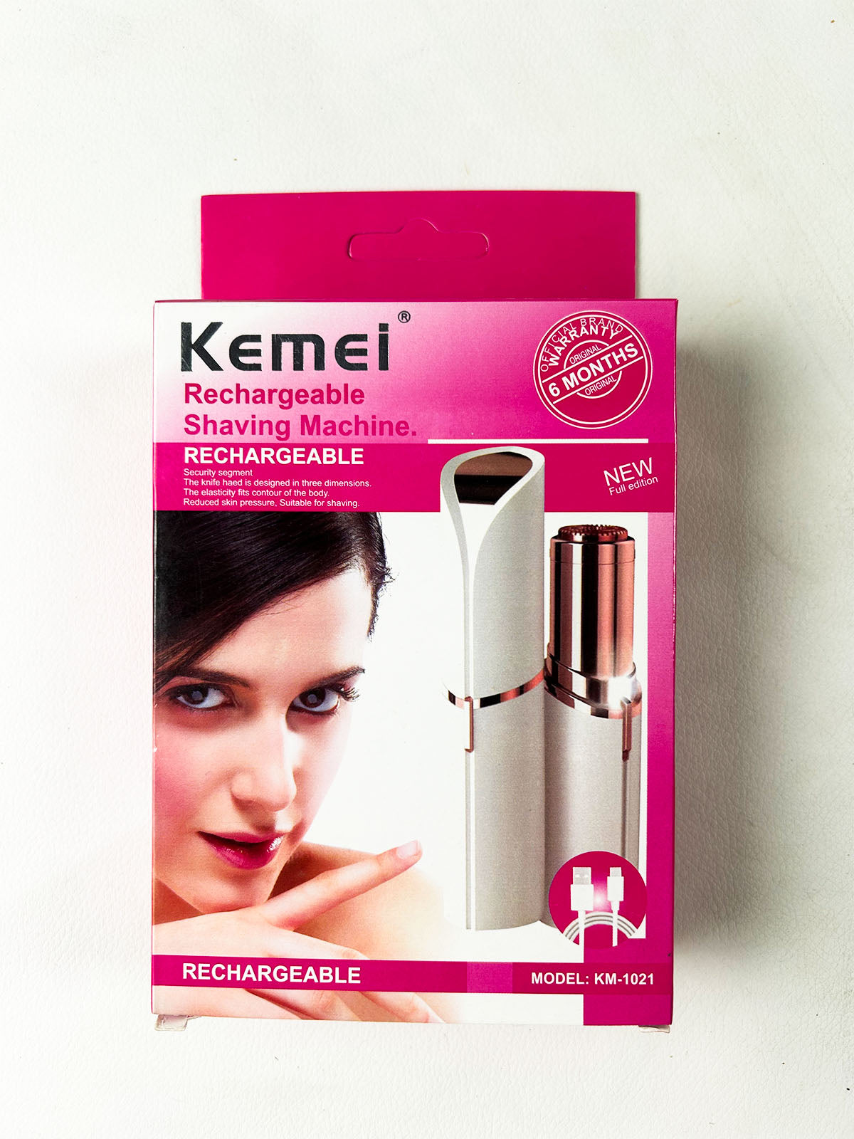 Kemei KM-1021 Rechargeable Electric Facial Hair Remover & Shaver For Women – White & Rose Gold