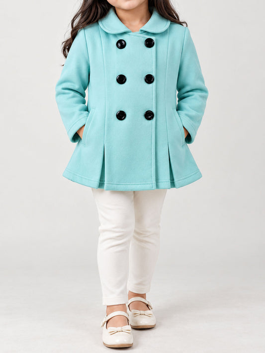 3Yrs - 5Yrs Pastel Aqua Blue Fleece Double Breasted Coat For Girls GC07