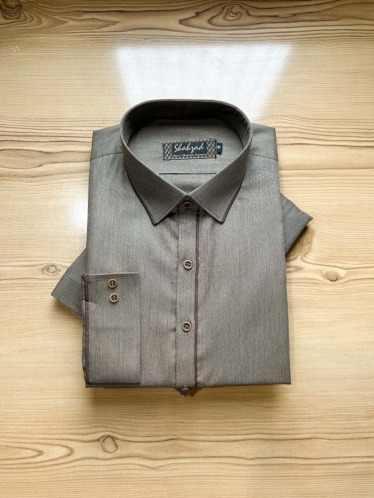 839-2 Brown Stitched Suit Shirt Collar Kameez Shalwar For Men MSK394