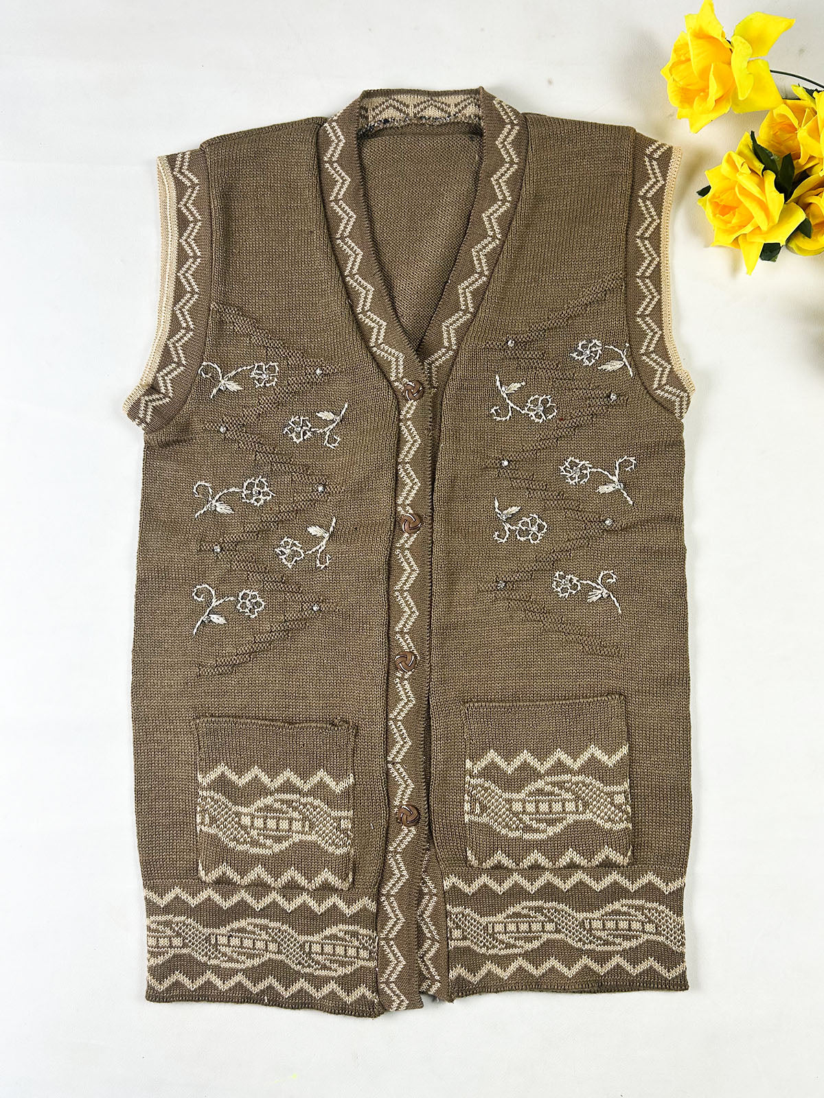 Brown Sleeveless Sweater For Women WSW124
