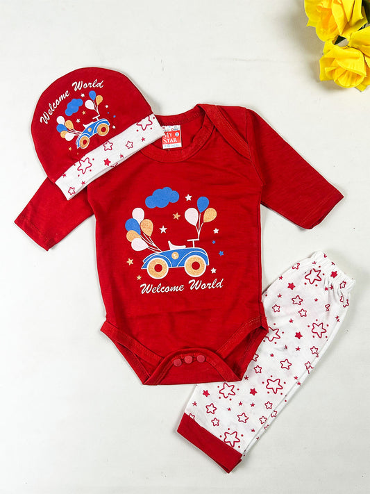 0Mth - 3Mth WW Red 3Pcs Gift Set For Newborn NBGS427
