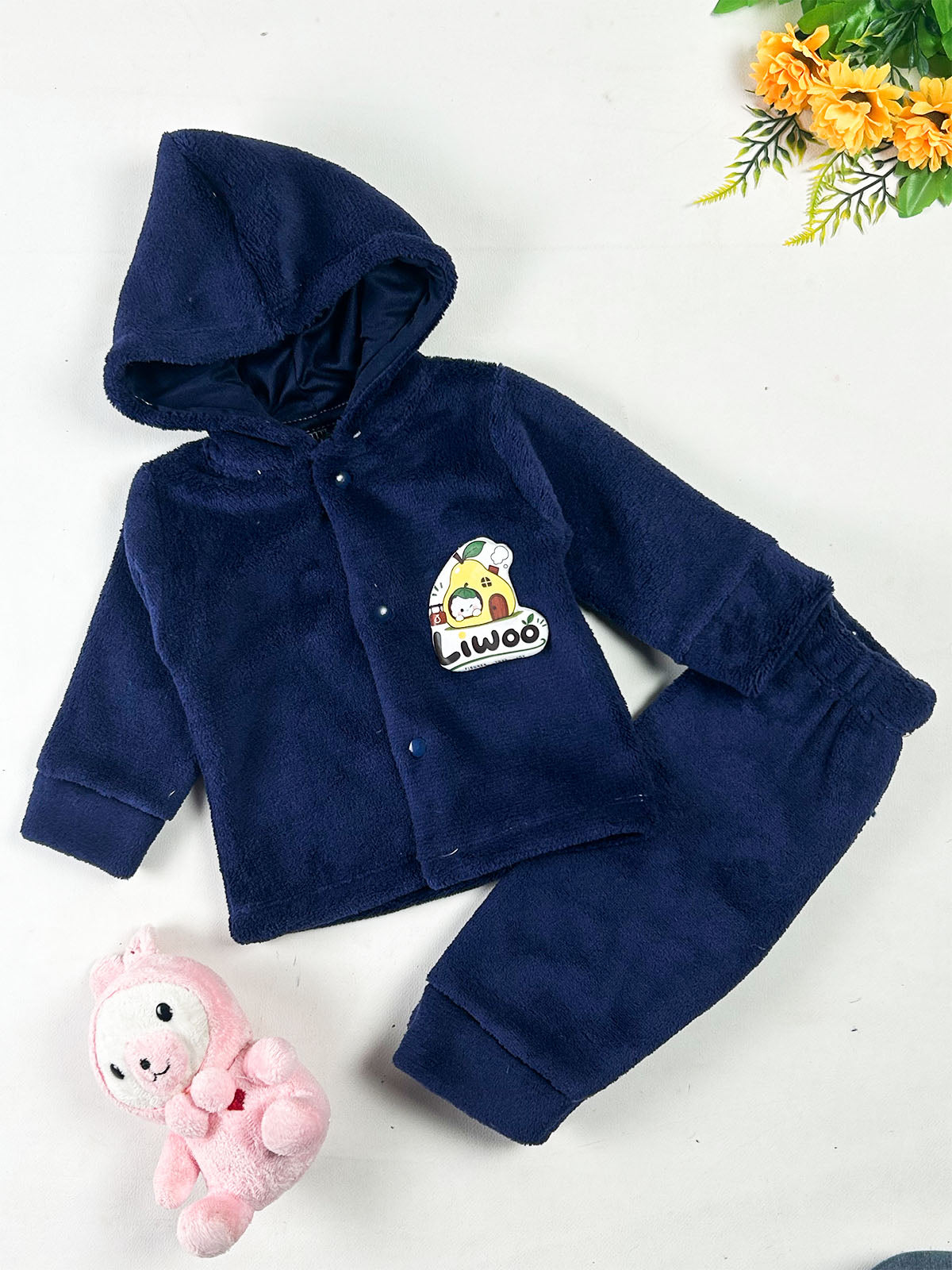 0Mth - 3Mth Liwoo Blue Fleece Baba Suit For Newborn NBS861