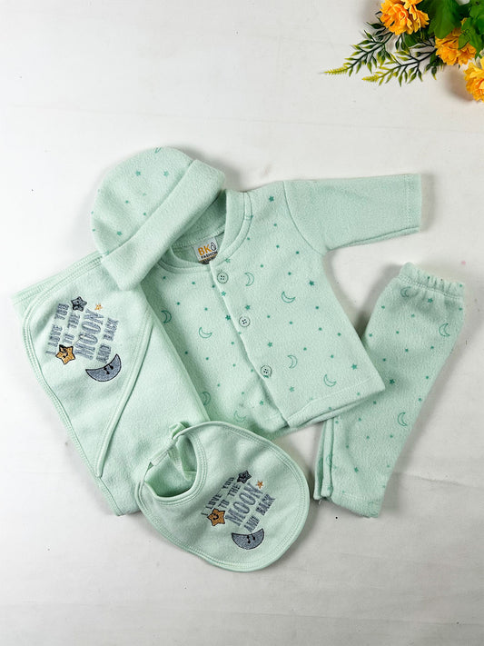 0Mth - 3Mth Moon Green 5Pcs Fleece Gift Set For Newborn NBGS397