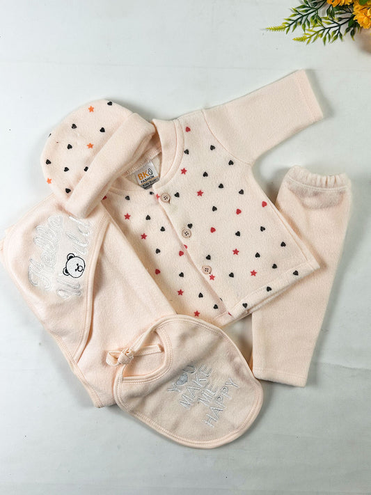 0Mth - 3Mth HW Peach 5Pcs Fleece Gift Set For Newborn NBGS400