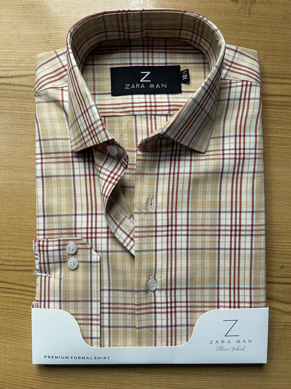MFS742 Heritage Beige Checked Formal Dress Shirt For Men