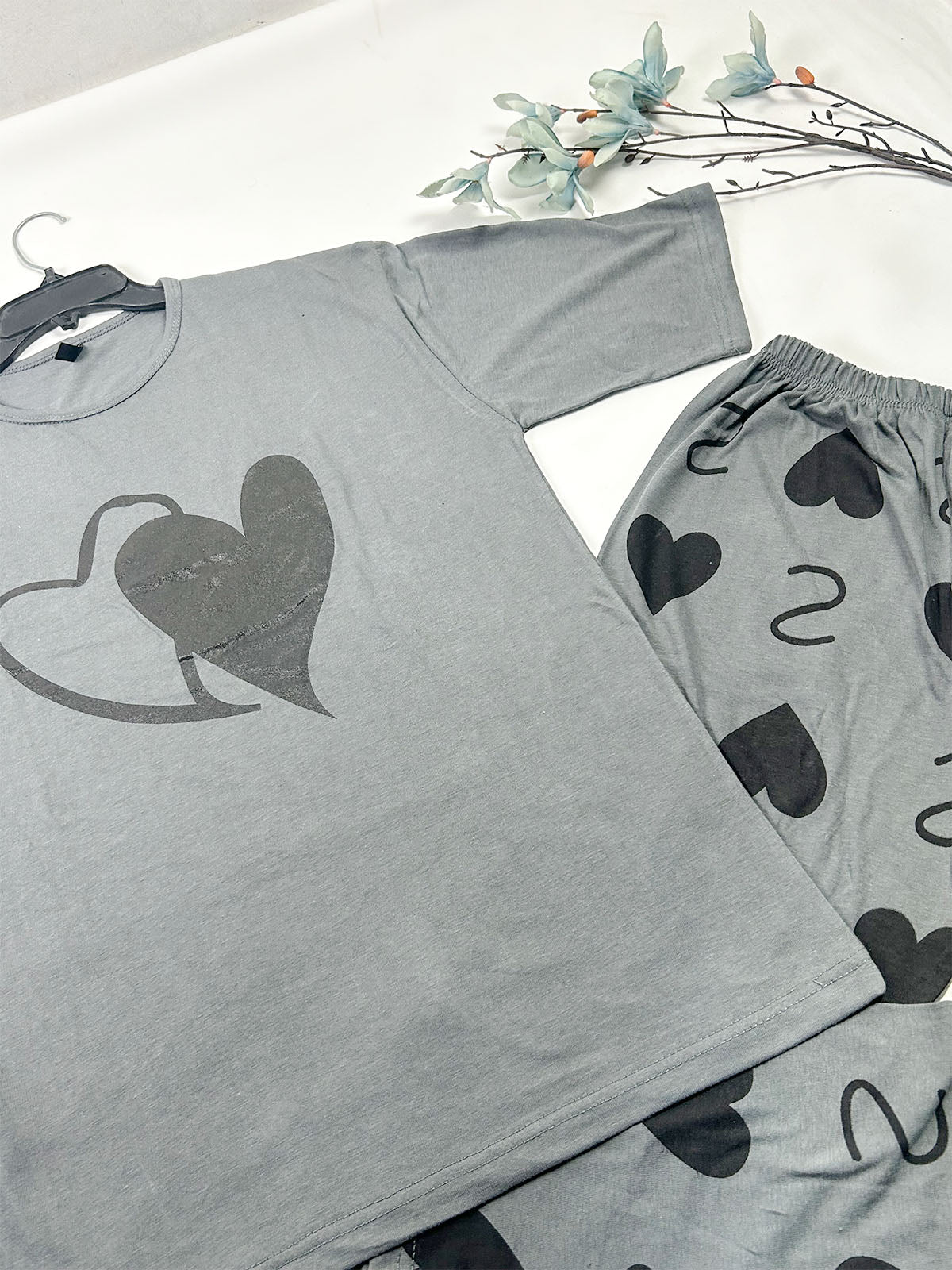 Heart Grey Night Suit For Women/Girls WNS79