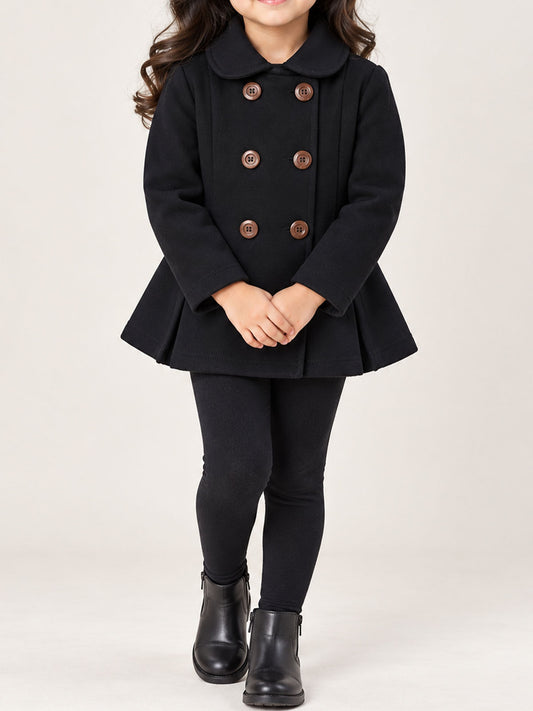3Yrs - 5Yrs Black Fleece Double Breasted Coat For Girls GC11