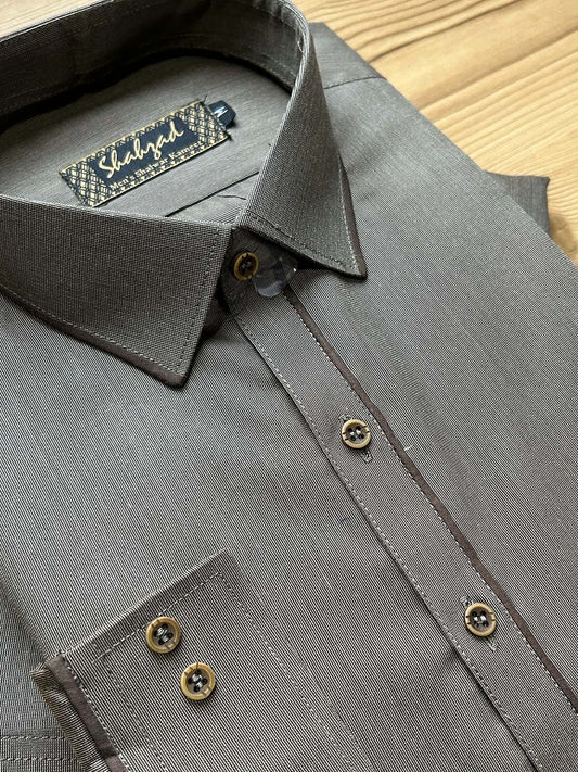 839-2 Brown Stitched Suit Shirt Collar Kameez Shalwar For Men MSK394