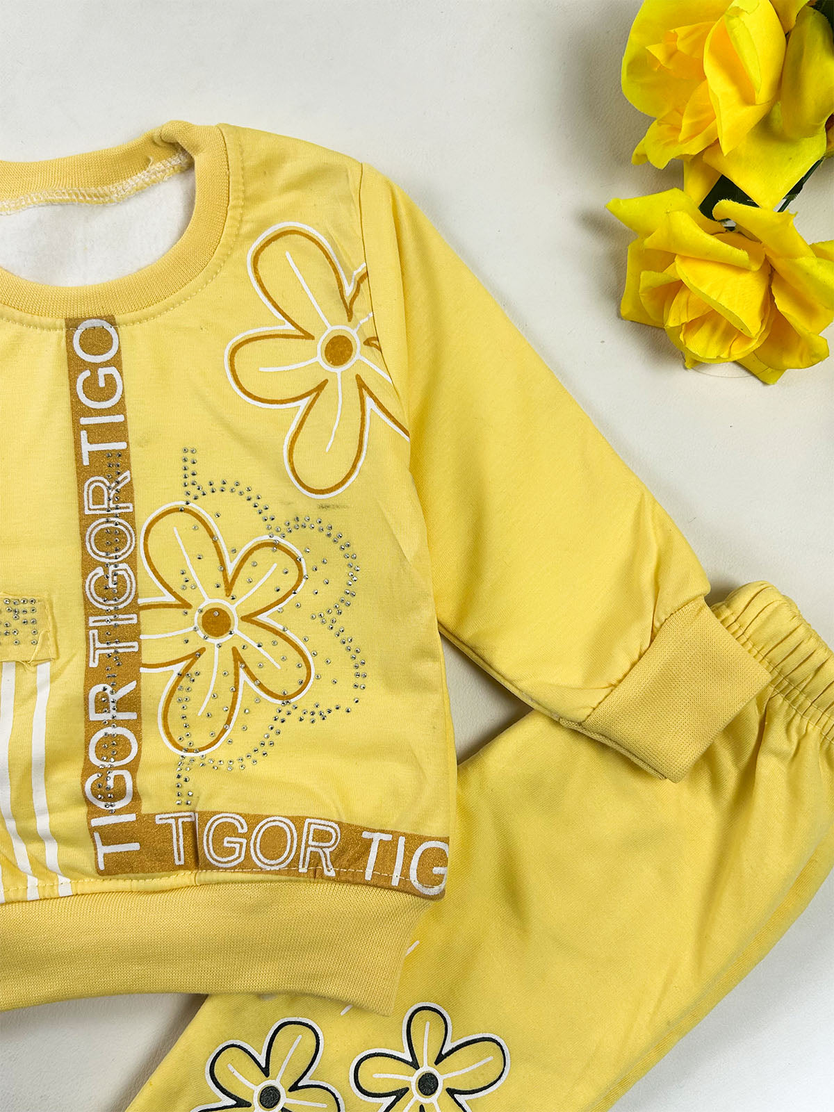1Yr - 4Yrs Flower Yellow Suit For Girls GS609
