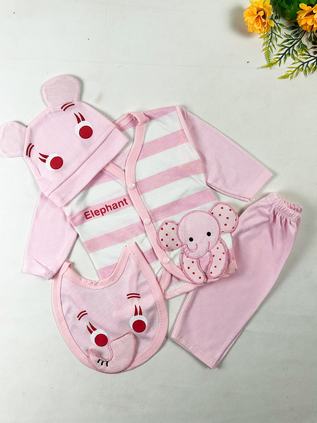 0Mth - 3Mth Elephant Pink 4Pcs Gift Set For Newborn NBGS393