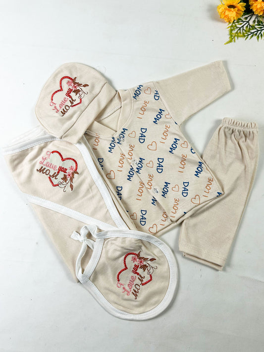 0Mth - 3Mth Love U Mom Brown 5Pcs Gift Set For Newborn NBGS417