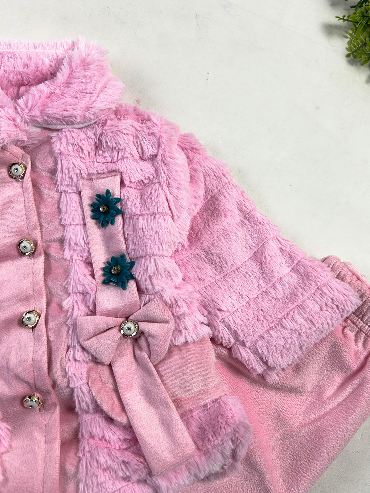 3Mth - 9Mth Baby Pink Velvet Baby Suit For Newborn NBS863