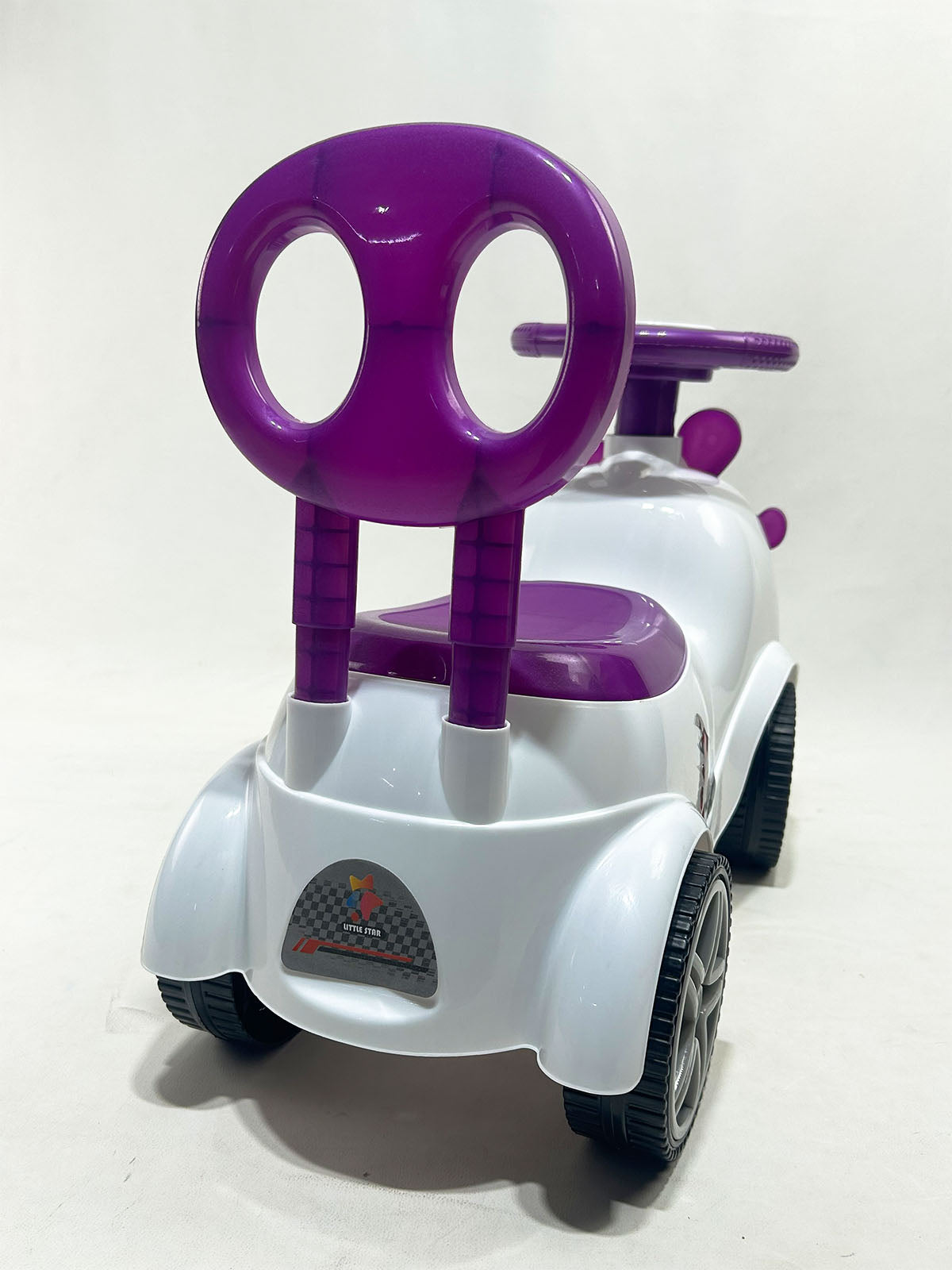 Smiling Ladybug Design Kids Ride-On Push Car with Steering Wheel – Purple & White