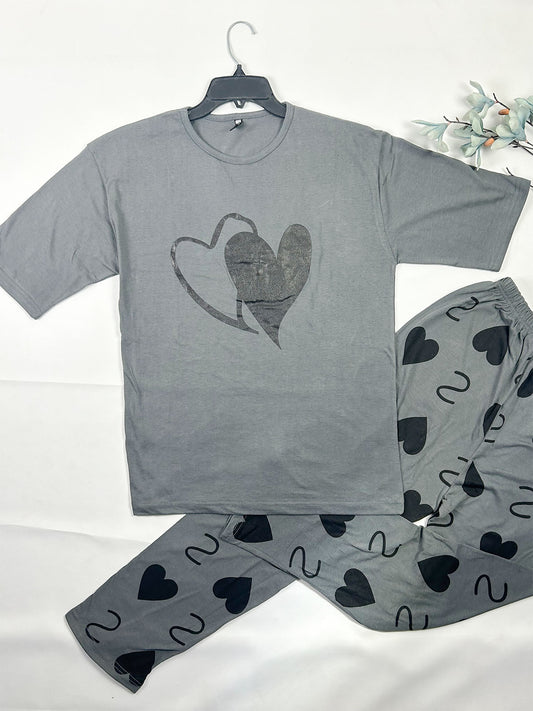 Heart Grey Night Suit For Women/Girls WNS79