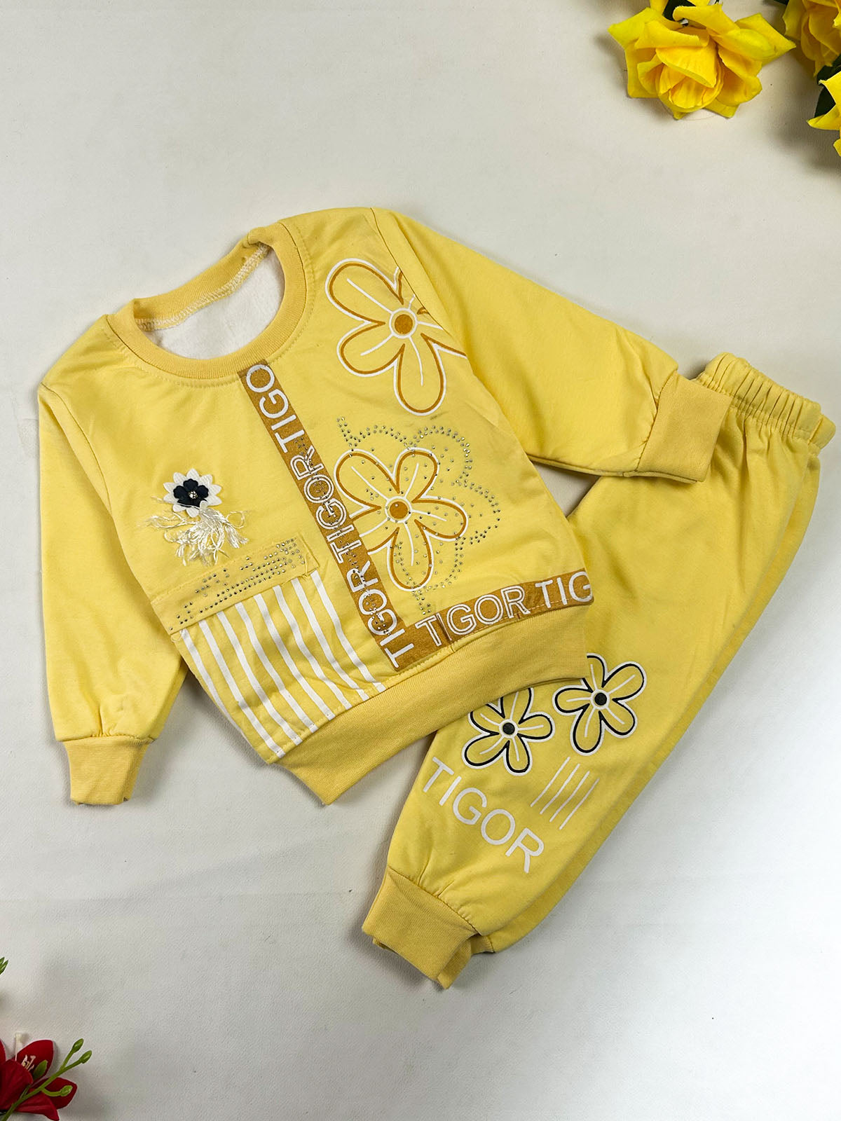 1Yr - 4Yrs Flower Yellow Suit For Girls GS609