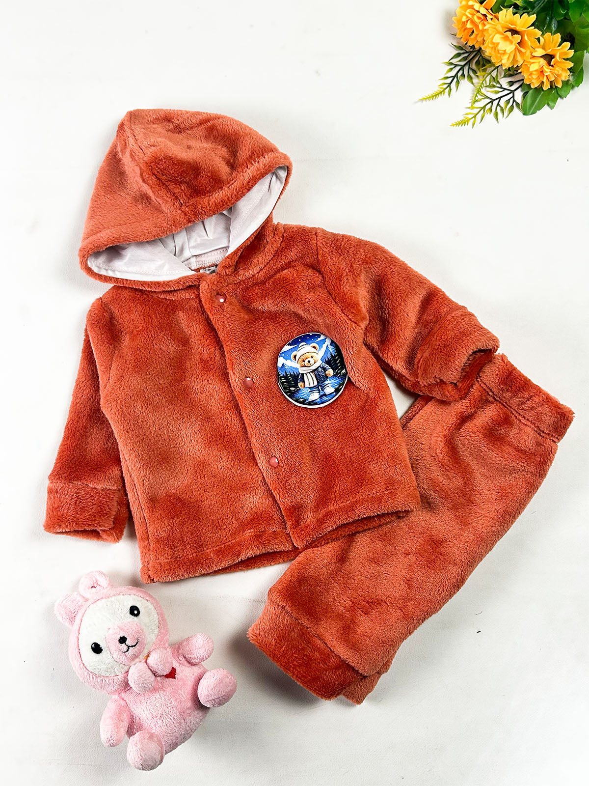 0Mth - 3Mth Liwoo Orange Fleece Baba Suit For Newborn NBS859