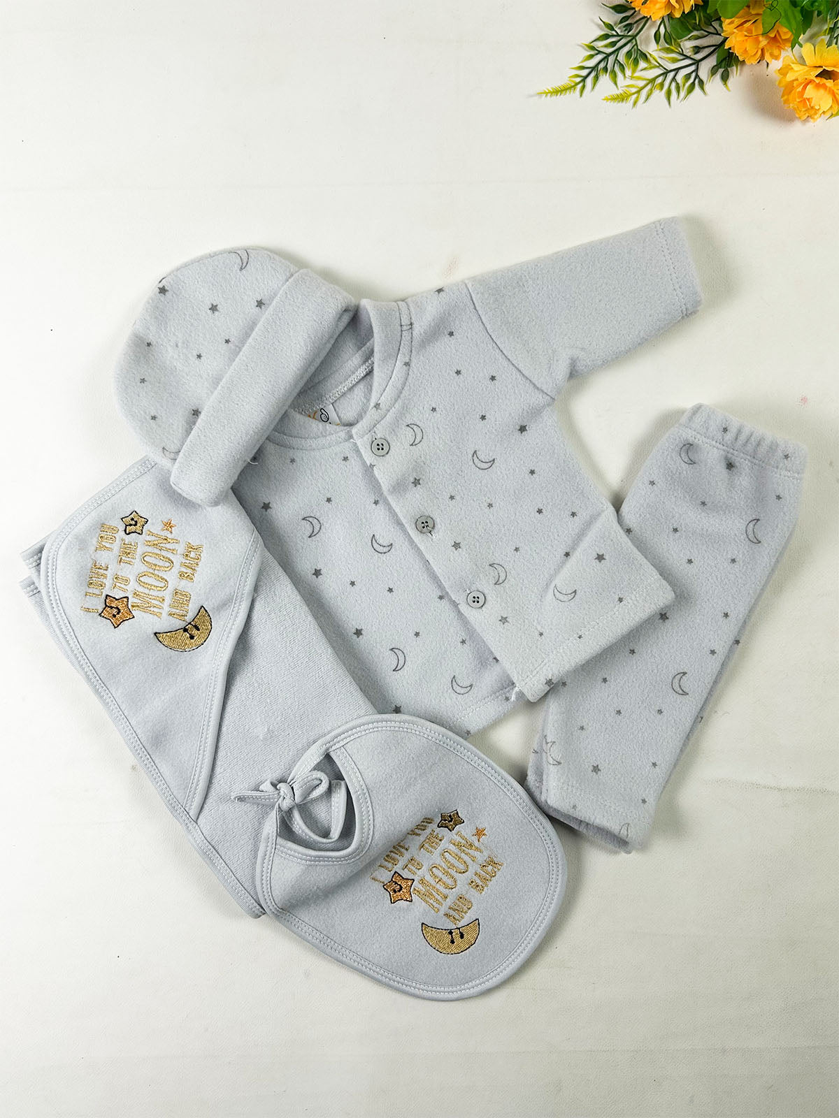 0Mth - 3Mth Moon Grey 5Pcs Fleece Gift Set For Newborn NBGS396