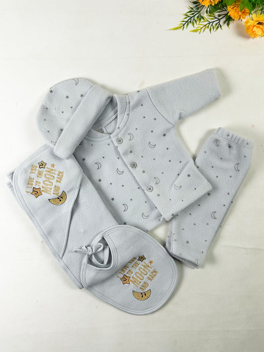 0Mth - 3Mth Moon Grey 5Pcs Fleece Gift Set For Newborn NBGS396