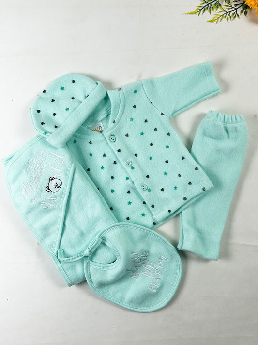 0Mth - 3Mth HW Green 5Pcs Fleece Gift Set For Newborn NBGS398