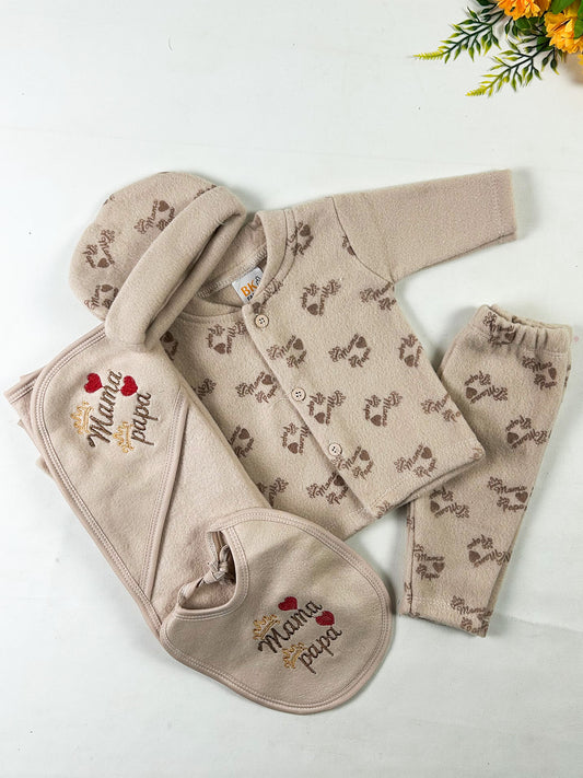 0Mth - 3Mth MP Brown 5Pcs Fleece Gift Set For Newborn NBGS401