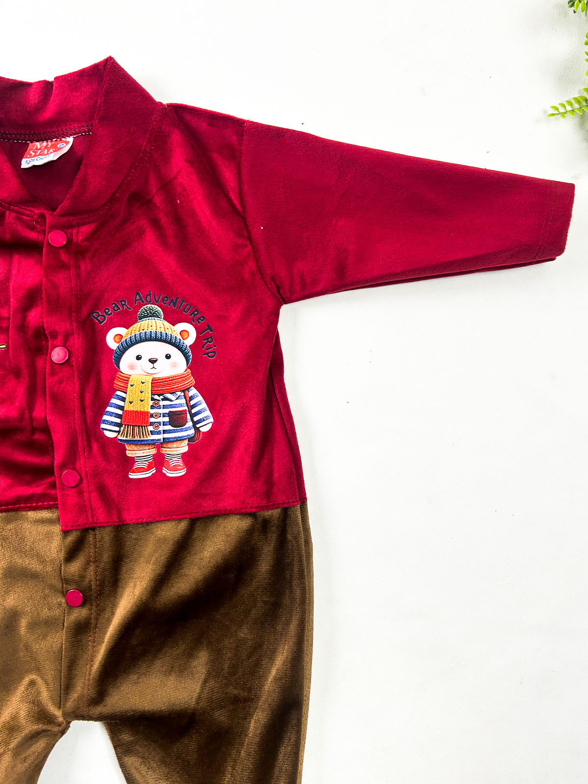 0Mth - 3Mth Burgundy & Mocha Brown Velvet Romper For Newborn NBR193