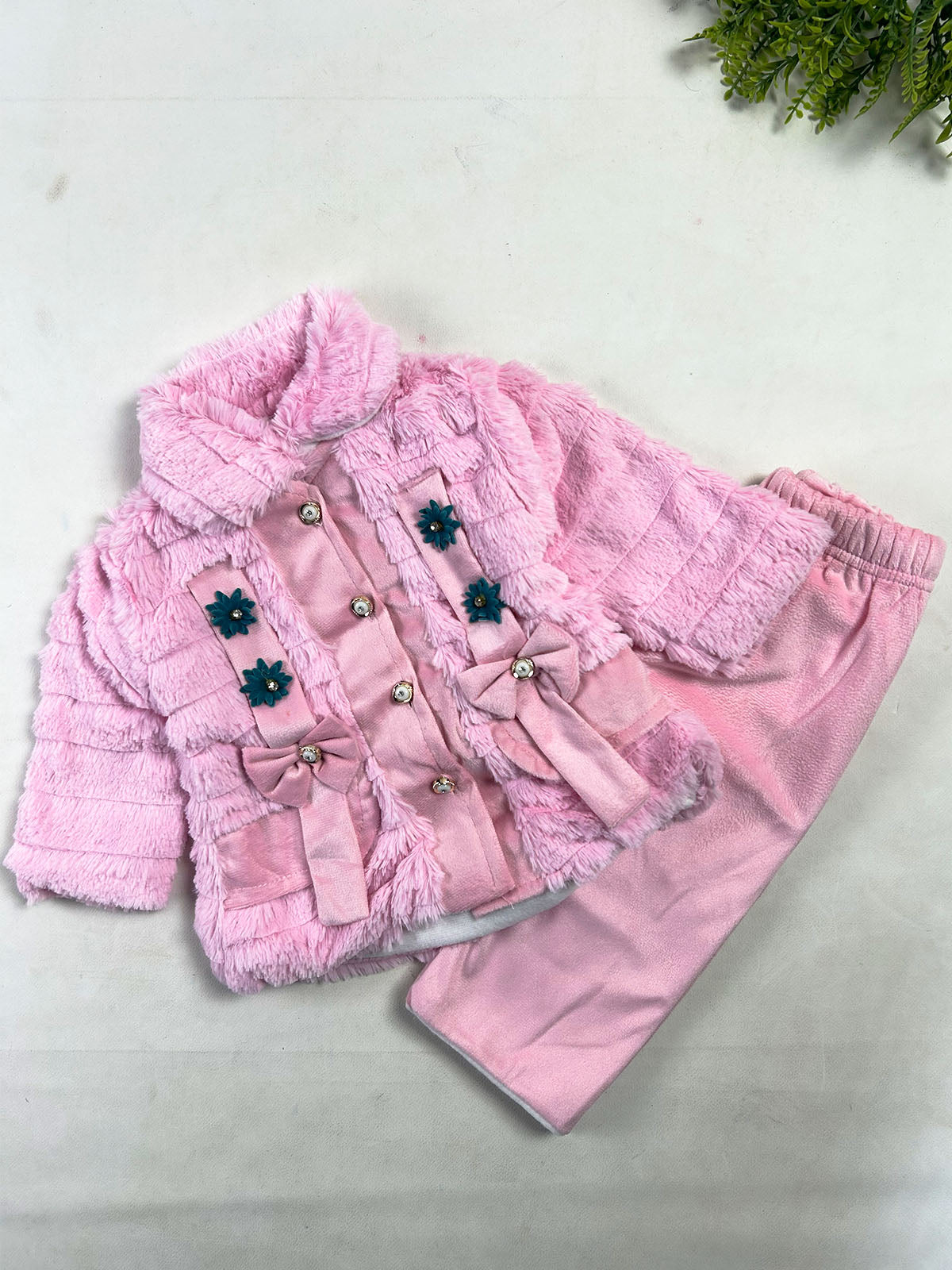 3Mth - 9Mth Baby Pink Velvet Baby Suit For Newborn NBS863