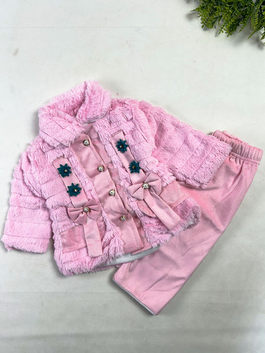 3Mth - 9Mth Baby Pink Velvet Baby Suit For Newborn NBS863
