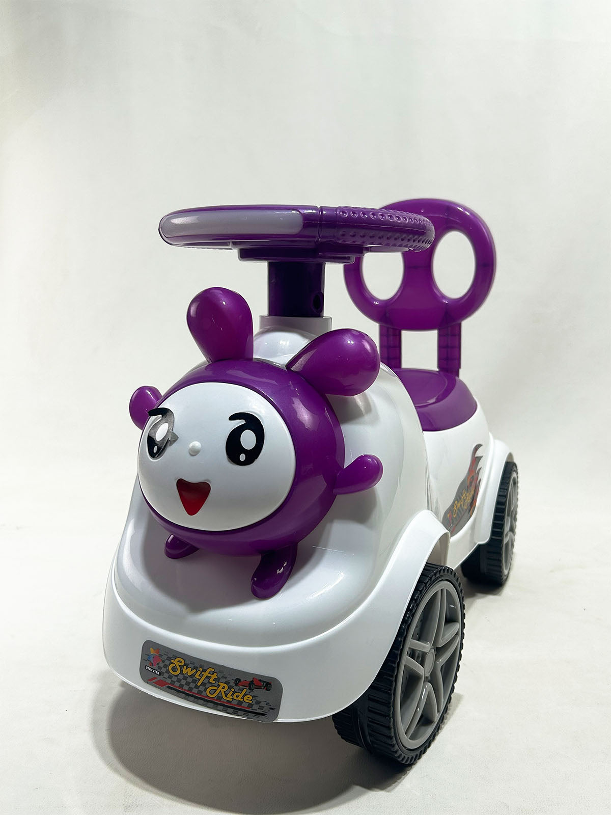Smiling Ladybug Design Kids Ride-On Push Car with Steering Wheel – Purple & White