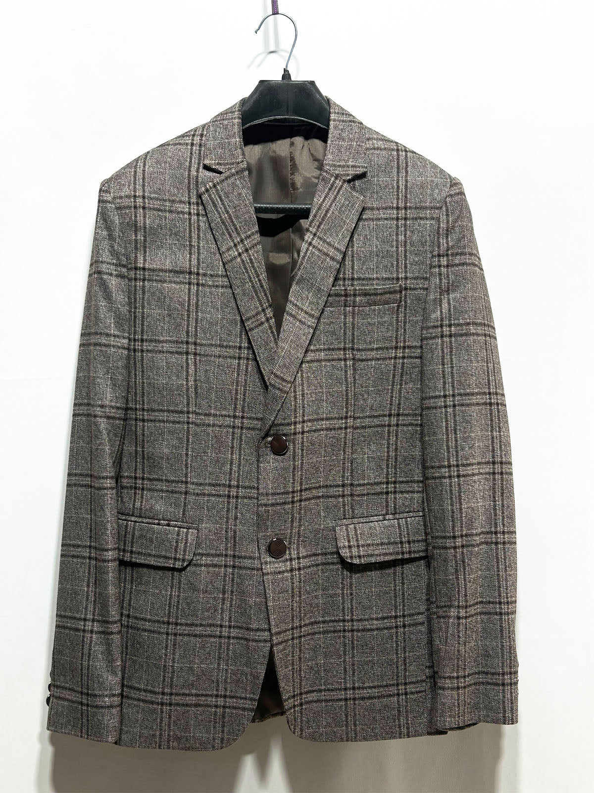 Taupe Grey Plaid Casual Coat Blazer for Men