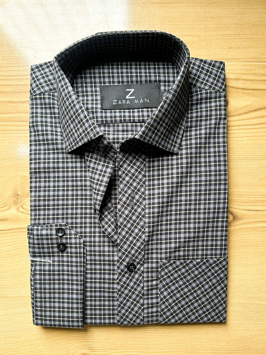 MFS623 Black Check Formal Dress Shirt For Men
