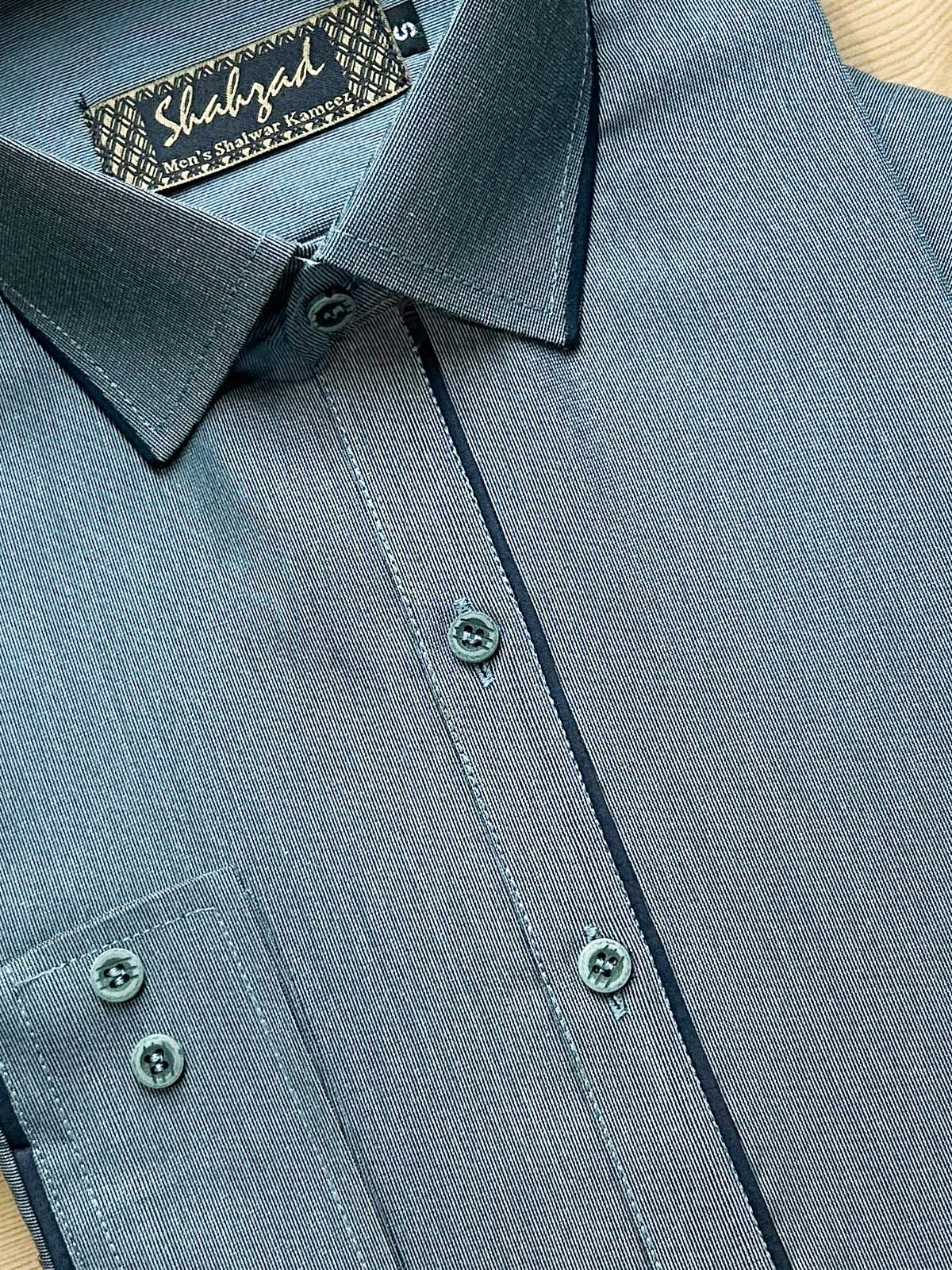 839-1 Grey Stitched Suit Shirt Collar Kameez Shalwar For Men MSK393