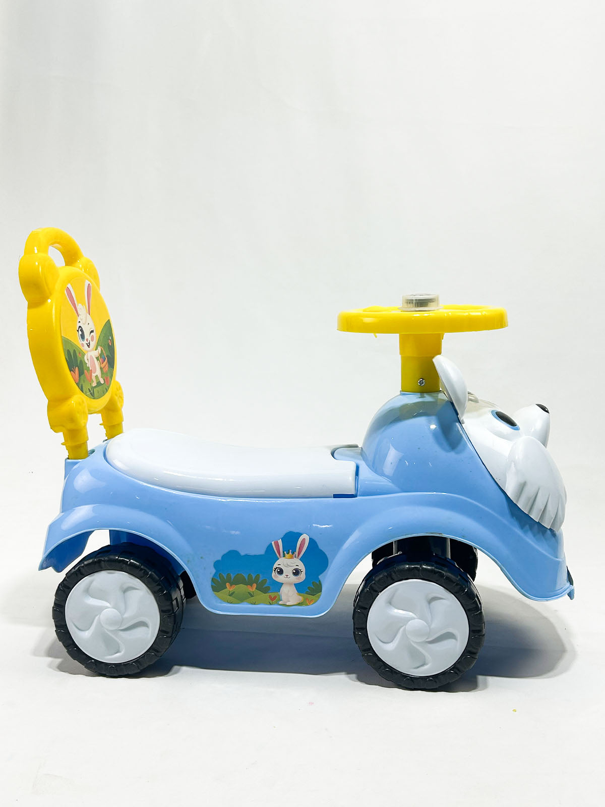 Bunny Design Kids Ride-On Push Car with Steering Wheel – Blue & Yellow