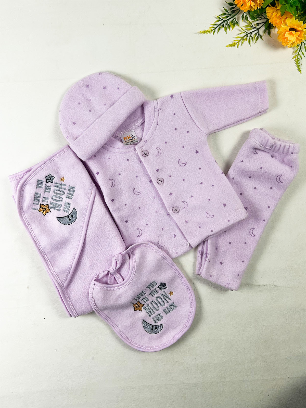 0Mth - 3Mth Moon Purple 5Pcs Fleece Gift Set For Newborn NBGS395