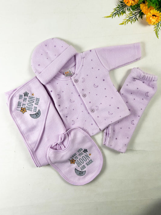 0Mth - 3Mth Moon Purple 5Pcs Fleece Gift Set For Newborn NBGS395