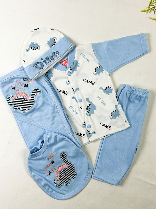 0Mth - 3Mth Dino Blue 5Pcs Gift Set For Newborn NBGS415