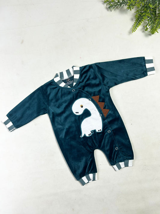 0Mth - 3Mth Deep Teal Velvet Romper For Newborn NBR202