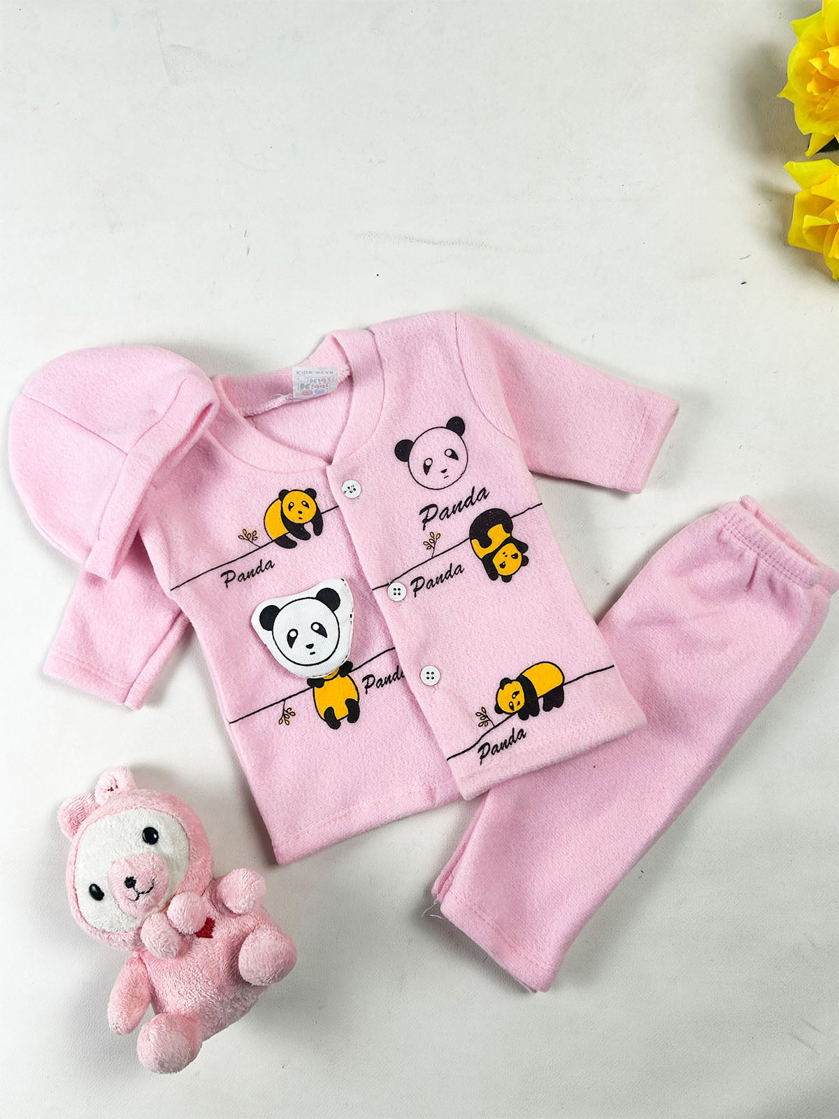 0Mth - 3Mth Panda Pink Fleece Baba Suit For Newborn NBS844