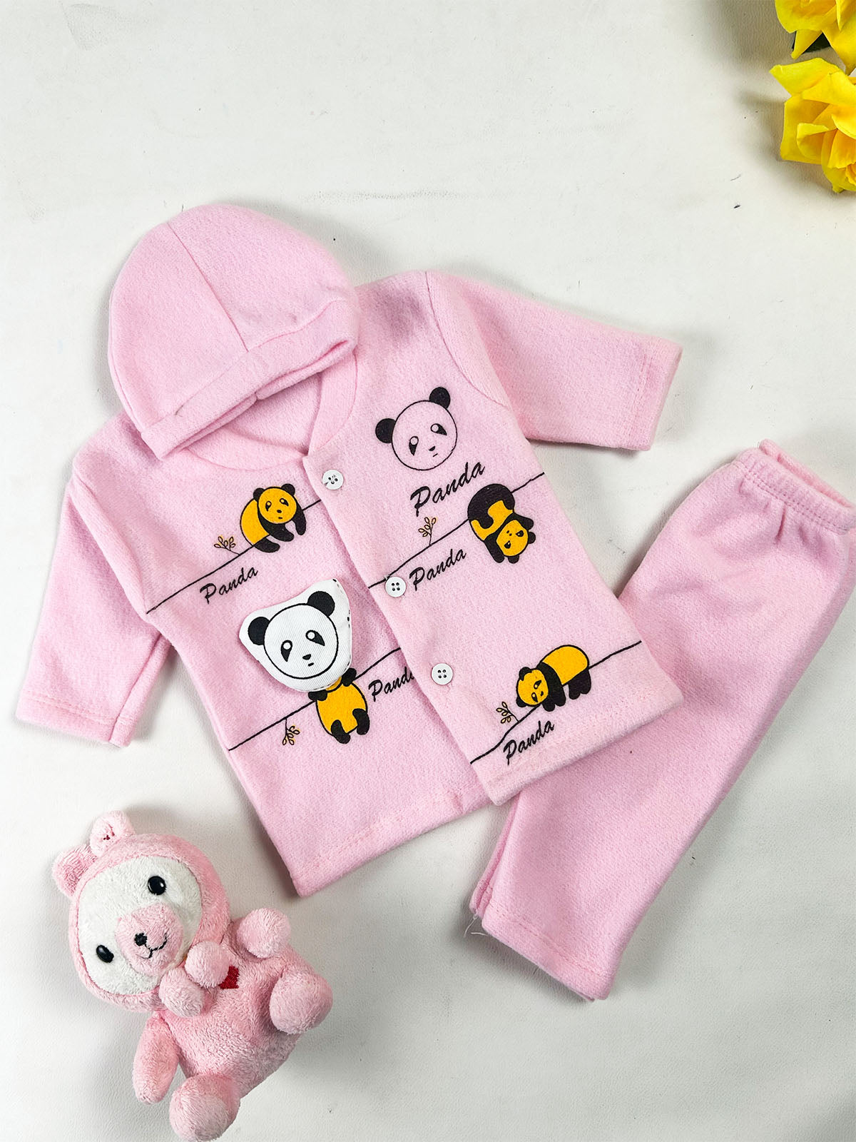 0Mth - 3Mth Panda Pink Fleece Baba Suit For Newborn NBS844