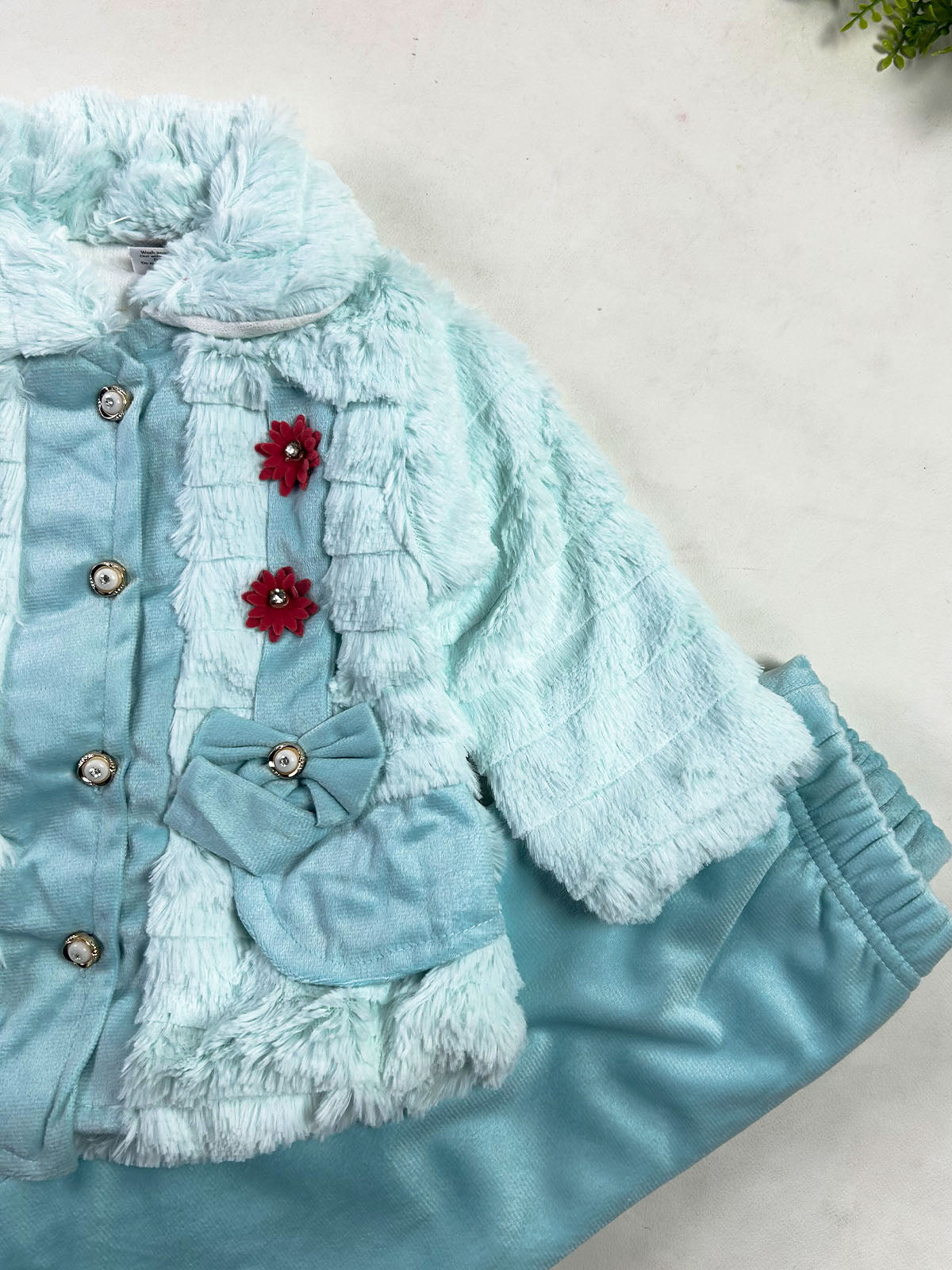 0Mth - 6Mth Baby Blue Velvet Baby Suit For Newborn NBS864