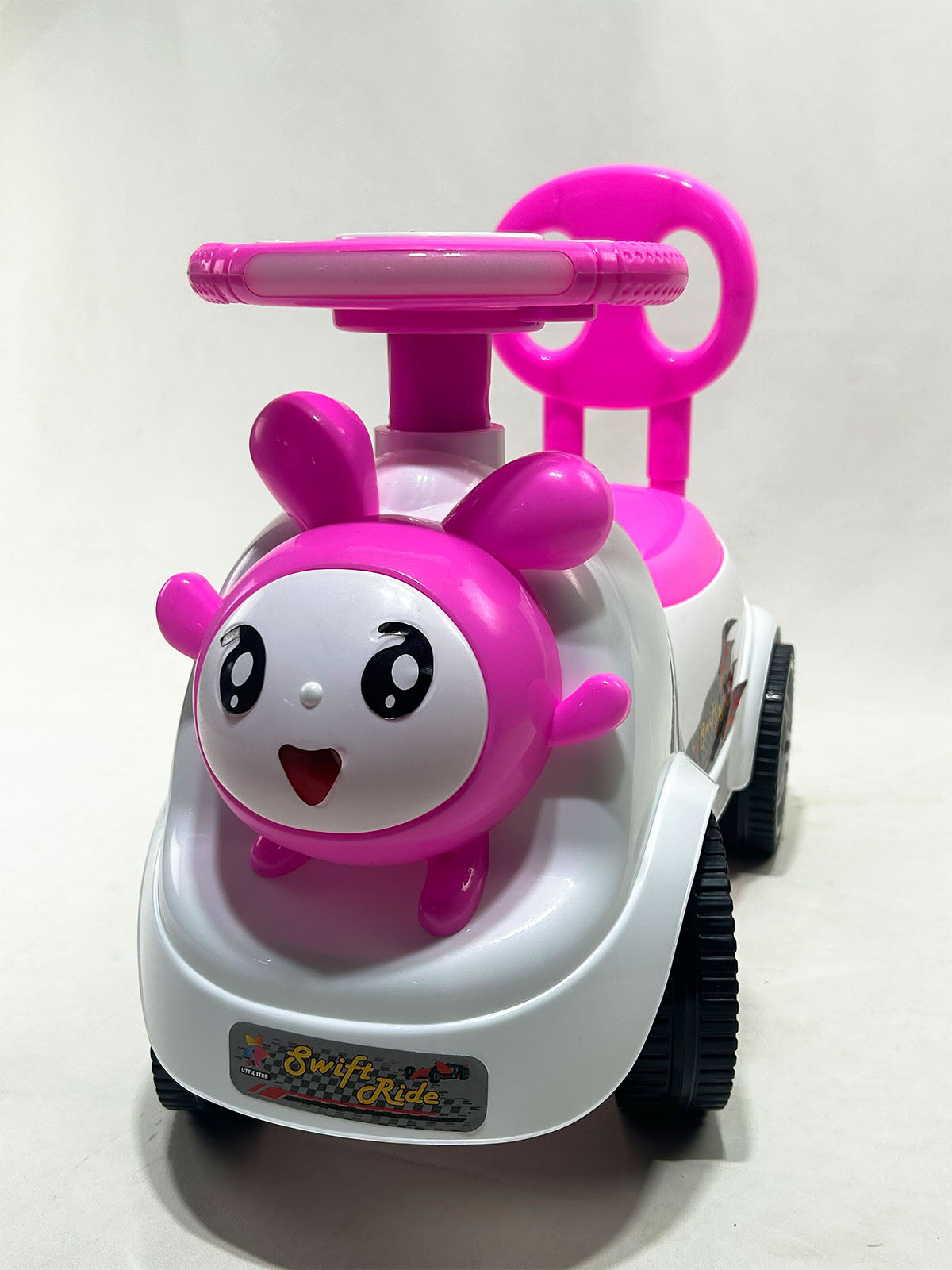 Smiling Ladybug Design Kids Ride-On Push Car with Steering Wheel – Pink & White