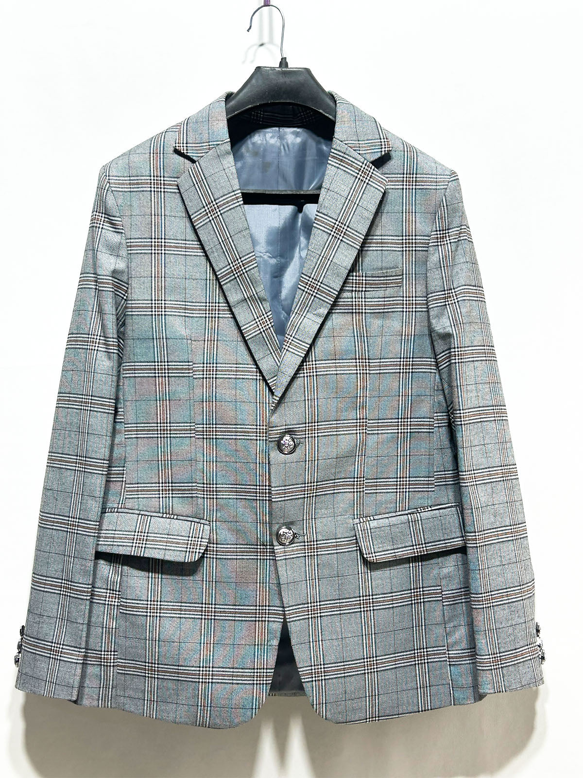Ice Blue Checkered Casual Coat Blazer for Men