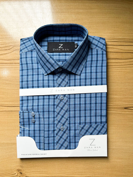 MFS622 Blue Lined Formal Dress Shirt For Men